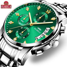 Load image into Gallery viewer, OLMECA Gold Stainless steel Strap Quartz Watch Chronograph Waterproof Watches Wrist Watches Men Classic Green Diamond Dial Clock