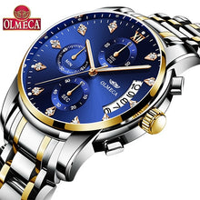 Load image into Gallery viewer, OLMECA Gold Stainless steel Strap Quartz Watch Chronograph Waterproof Watches Wrist Watches Men Classic Green Diamond Dial Clock