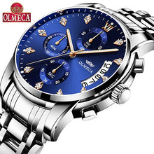 Load image into Gallery viewer, OLMECA Gold Stainless steel Strap Quartz Watch Chronograph Waterproof Watches Wrist Watches Men Classic Green Diamond Dial Clock