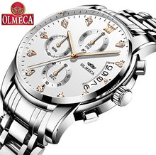 Load image into Gallery viewer, OLMECA Gold Stainless steel Strap Quartz Watch Chronograph Waterproof Watches Wrist Watches Men Classic Green Diamond Dial Clock
