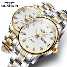 Load image into Gallery viewer, GUANQIN Couple Lovers Watch Set Luxury Diamond 2019 Men Women Wrist Watch Stainless Steel Quartz Watch Women Clock Ladies Watch