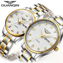Load image into Gallery viewer, GUANQIN Couple Lovers Watch Set Luxury Diamond 2019 Men Women Wrist Watch Stainless Steel Quartz Watch Women Clock Ladies Watch