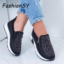 Load image into Gallery viewer, Women Crystal Sneakers Spring Autumn Casual Zipper Flat Shoes women Non-slip Breathable Outdoor Vulcanized Shoes woman