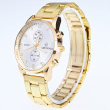 Load image into Gallery viewer, Mens Gold Watches Diamond Dial Gold Steel Analog Quartz Wrist Watch Waterproof box watch band Christmas gift _12.26