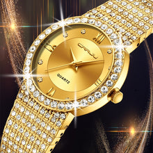 Load image into Gallery viewer, 18K Gold Watch Women Watches CRRJU Women Fashion Watch Ladies Watch Luxury Brand Diamond Quartz Gold Wrist Watch Gifts For Women