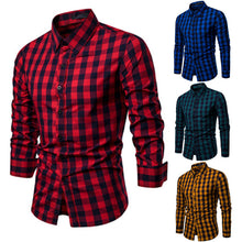 Load image into Gallery viewer, Classic Casual Men's Button Down Slim Fit Long Sleeved Dress Business Shirts Tops Modern S-2XL Slim Plaid Blouse Musle Shape