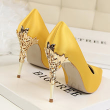 Load image into Gallery viewer, Metal Carved Thin Heel High Heels Pumps Women Shoes 2018 Sexy Pointed Toe Ladies Shoes Fashion Candy Colors Wedding Shoes Woman