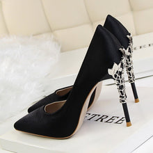 Load image into Gallery viewer, Metal Carved Thin Heel High Heels Pumps Women Shoes 2018 Sexy Pointed Toe Ladies Shoes Fashion Candy Colors Wedding Shoes Woman