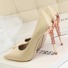Load image into Gallery viewer, Metal Carved Thin Heel High Heels Pumps Women Shoes 2018 Sexy Pointed Toe Ladies Shoes Fashion Candy Colors Wedding Shoes Woman