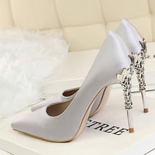 Load image into Gallery viewer, Metal Carved Thin Heel High Heels Pumps Women Shoes 2018 Sexy Pointed Toe Ladies Shoes Fashion Candy Colors Wedding Shoes Woman