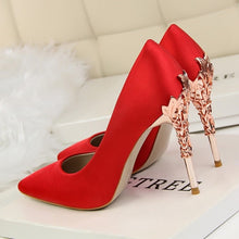 Load image into Gallery viewer, Metal Carved Thin Heel High Heels Pumps Women Shoes 2018 Sexy Pointed Toe Ladies Shoes Fashion Candy Colors Wedding Shoes Woman