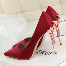 Load image into Gallery viewer, Metal Carved Thin Heel High Heels Pumps Women Shoes 2018 Sexy Pointed Toe Ladies Shoes Fashion Candy Colors Wedding Shoes Woman
