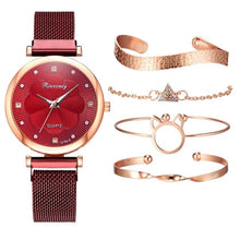 Load image into Gallery viewer, Fashion 5pcs Set Women Watches Luxury Magnet Buckle Flower Rhinestone Watch Ladies Quartz Wrist Watch Bracelet Set Reloj Mujer