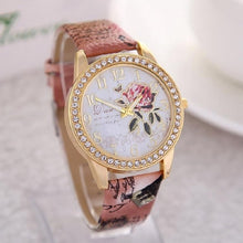 Load image into Gallery viewer, reloj mujer Women Watch Rose Flower Pattern Dial Womens Wrist Watches Leather Graffiti Strap Ladies Clock relogio feminino