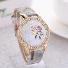 Load image into Gallery viewer, reloj mujer Women Watch Rose Flower Pattern Dial Womens Wrist Watches Leather Graffiti Strap Ladies Clock relogio feminino