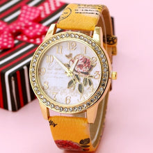 Load image into Gallery viewer, reloj mujer Women Watch Rose Flower Pattern Dial Womens Wrist Watches Leather Graffiti Strap Ladies Clock relogio feminino