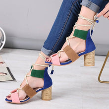 Load image into Gallery viewer, Women Pumps Fashion Heels Lace Up High Sandals For Summer Shoes Gladiator Thick Chaussures Femme Square Heels Knot rope