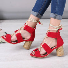 Load image into Gallery viewer, Women Pumps Fashion Heels Lace Up High Sandals For Summer Shoes Gladiator Thick Chaussures Femme Square Heels Knot rope