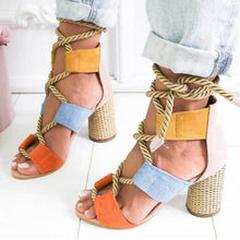 Load image into Gallery viewer, Women Pumps Fashion Heels Lace Up High Sandals For Summer Shoes Gladiator Thick Chaussures Femme Square Heels Knot rope