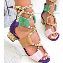 Load image into Gallery viewer, Women Pumps Fashion Heels Lace Up High Sandals For Summer Shoes Gladiator Thick Chaussures Femme Square Heels Knot rope