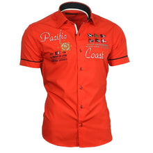 Load image into Gallery viewer, ZOGAA Men's Casual Shirt Summer Short Sleeve Dress Shirt Cotton Shirt Letter Printed Slim Fit Tops Male Turn-down Collar Blouse