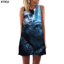 Load image into Gallery viewer, KYKU Wolf Dress Women Forest Office Animal Tank Lightning Beach Black Short Womens Clothing Casual Gothic Large Sizes