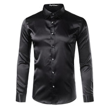 Load image into Gallery viewer, Silk Shirt Men 2017 Satin Smooth Men Solid Tuxedo Shirt Business Chemise Homme Casual Slim Fit Shiny Gold Wedding Dress Shirts
