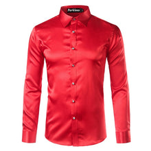 Load image into Gallery viewer, Silk Shirt Men 2017 Satin Smooth Men Solid Tuxedo Shirt Business Chemise Homme Casual Slim Fit Shiny Gold Wedding Dress Shirts
