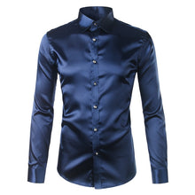 Load image into Gallery viewer, Silk Shirt Men 2017 Satin Smooth Men Solid Tuxedo Shirt Business Chemise Homme Casual Slim Fit Shiny Gold Wedding Dress Shirts