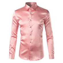 Load image into Gallery viewer, Silk Shirt Men 2017 Satin Smooth Men Solid Tuxedo Shirt Business Chemise Homme Casual Slim Fit Shiny Gold Wedding Dress Shirts