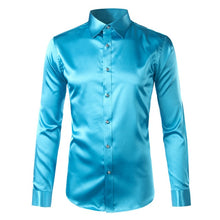 Load image into Gallery viewer, Silk Shirt Men 2017 Satin Smooth Men Solid Tuxedo Shirt Business Chemise Homme Casual Slim Fit Shiny Gold Wedding Dress Shirts