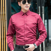 Load image into Gallery viewer, Men's Professional Business Shirt Men's Dress Up Casual Slim Long Sleeve Solid Shirt Men Plus Size Men's White Red Black Shirt