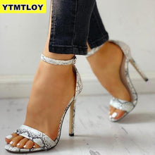 Load image into Gallery viewer, 2019 Snake Print Summer Luxury High Heels Women Pumps Comfort Party Female Peep Toe Gladiator Rome Leisure Shoes Sandals Sexy