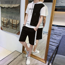 Load image into Gallery viewer, 2020 Summer Mens Hooded Set Student Wear New Casual Patchwork Print T-Shirt + Shorts Harajuku 2 PCS Street Fashion Set Tracksuit