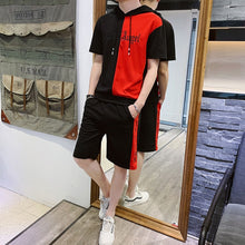 Load image into Gallery viewer, 2020 Summer Mens Hooded Set Student Wear New Casual Patchwork Print T-Shirt + Shorts Harajuku 2 PCS Street Fashion Set Tracksuit
