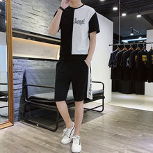 Load image into Gallery viewer, 2020 Summer Mens Hooded Set Student Wear New Casual Patchwork Print T-Shirt + Shorts Harajuku 2 PCS Street Fashion Set Tracksuit