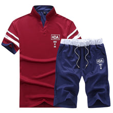 Load image into Gallery viewer, Summer Polo Shirt Mens Short Sleeve Polo + Shorts Suit Male Solid Jersey Breathable 2PC Top Short Set Fitness Sportsuits Set Men