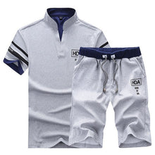 Load image into Gallery viewer, Summer Polo Shirt Mens Short Sleeve Polo + Shorts Suit Male Solid Jersey Breathable 2PC Top Short Set Fitness Sportsuits Set Men