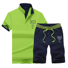 Load image into Gallery viewer, Summer Polo Shirt Mens Short Sleeve Polo + Shorts Suit Male Solid Jersey Breathable 2PC Top Short Set Fitness Sportsuits Set Men