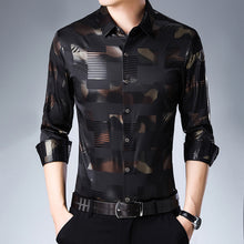 Load image into Gallery viewer, MIACAWOR New Business Casual Shirts Men Fashion Print Slim Fit Dress Shirt Long Sleeve Camisa Masculina Plus Size Clothes C457