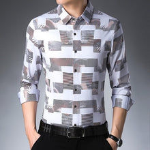 Load image into Gallery viewer, MIACAWOR New Business Casual Shirts Men Fashion Print Slim Fit Dress Shirt Long Sleeve Camisa Masculina Plus Size Clothes C457