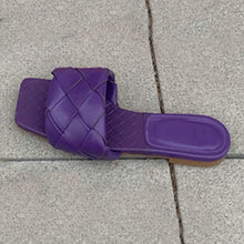 Load image into Gallery viewer, Aneikeh Vintage Square Toe Flat Weaving Sandals Women Open Toe Gingham Slipper Sandals Summer Pu Casual Flats Shoes Zapatos Muje