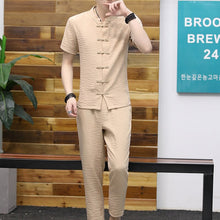 Load image into Gallery viewer, Men Tracksuits Vintage Man Clothing 2020 Spring Wear Long Sleeve Street Wear Male Travel Set Linen Long Pants in Men's Sets
