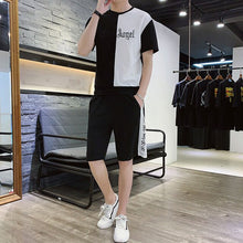 Load image into Gallery viewer, Summer Men Set Hooded Student Wear New Casual Patchwork Print T-Shirt + Shorts Harajuku 2 PCS Street Fashion Set Tracksuit 2020