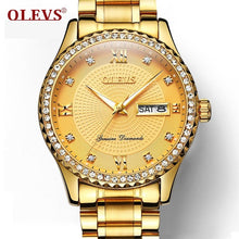 Load image into Gallery viewer, Genuine OLEVS Mens Gold Watches Luxury Quartz Diamond Watch Auto Calendar Display Men Full Steel Wrist Watch relogio masculino