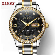 Load image into Gallery viewer, Genuine OLEVS Mens Gold Watches Luxury Quartz Diamond Watch Auto Calendar Display Men Full Steel Wrist Watch relogio masculino