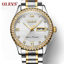 Load image into Gallery viewer, Genuine OLEVS Mens Gold Watches Luxury Quartz Diamond Watch Auto Calendar Display Men Full Steel Wrist Watch relogio masculino