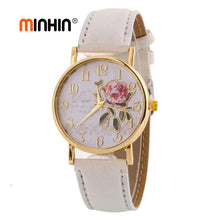 Load image into Gallery viewer, MINHIN New Arrival Rose Pattern Watches For Women Hot Selling PU Leather Wrist Watches Gift Fashion Casual Students Watch