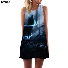 Load image into Gallery viewer, KYKU Wolf Dress Women Forest Office Animal Tank Lightning Beach Black Short Womens Clothing Casual Gothic Large Sizes