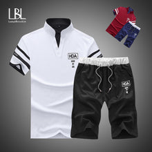 Load image into Gallery viewer, Summer Polo Shirt Mens Short Sleeve Polo + Shorts Suit Male Solid Jersey Breathable 2PC Top Short Set Fitness Sportsuits Set Men